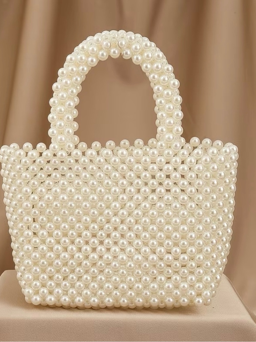Pearl Beaded Tote Bag - Cream
